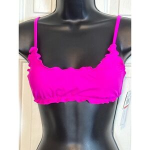 Salt & Cove Pink Ruffle Trim Bikini Top Swimsuit Adjustable Straps XS‎